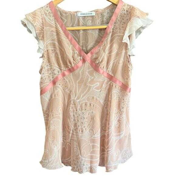 AS KNOW AS DE BASE | Petal pink paisley Y2K Flutter sleeve Top | Small Japanese - Picture 1 of 8
